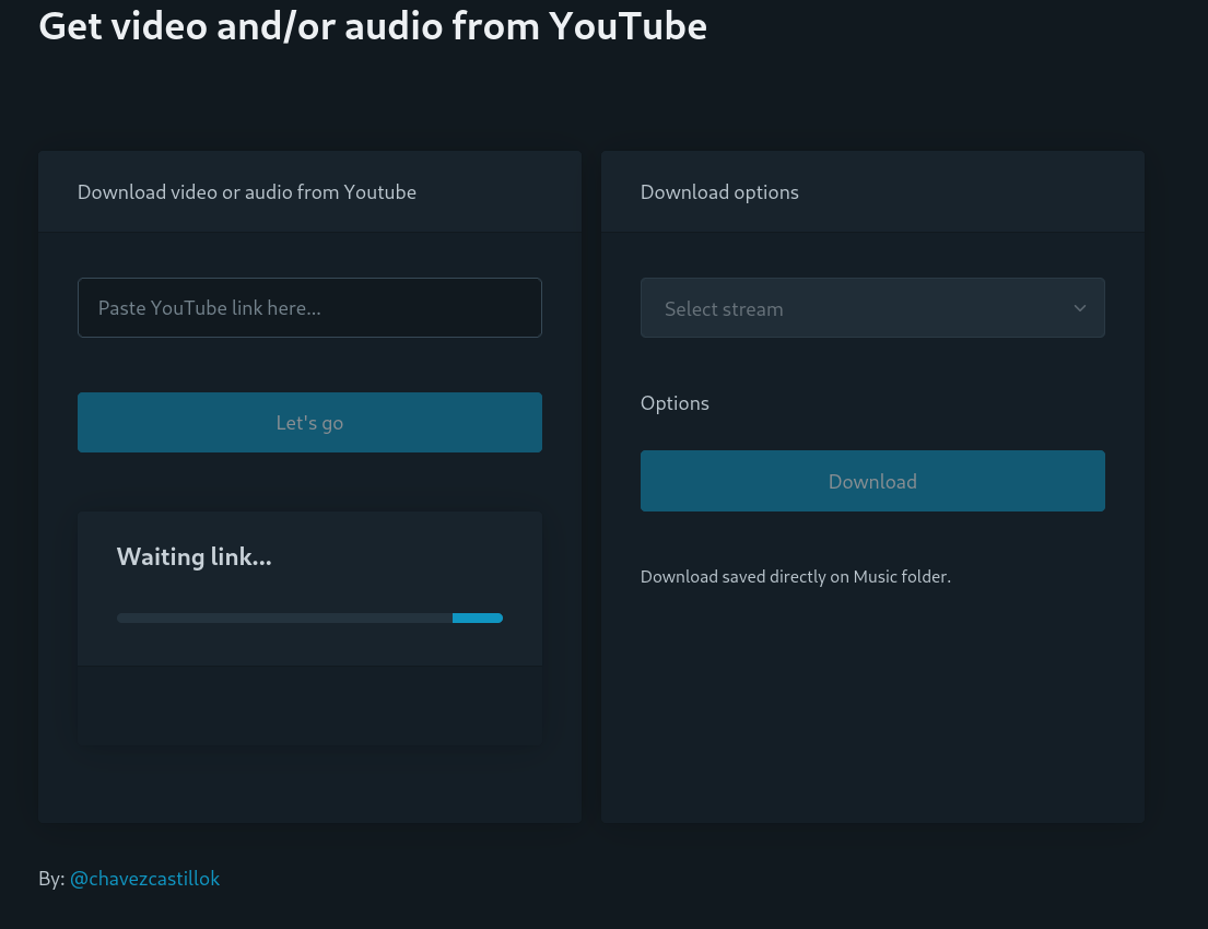 Screenshot of the current graphical interface of the Get from Youtube program.