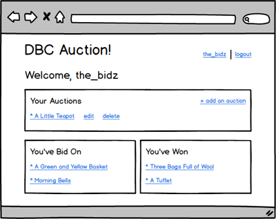 profile page showing bid-in and won auctions