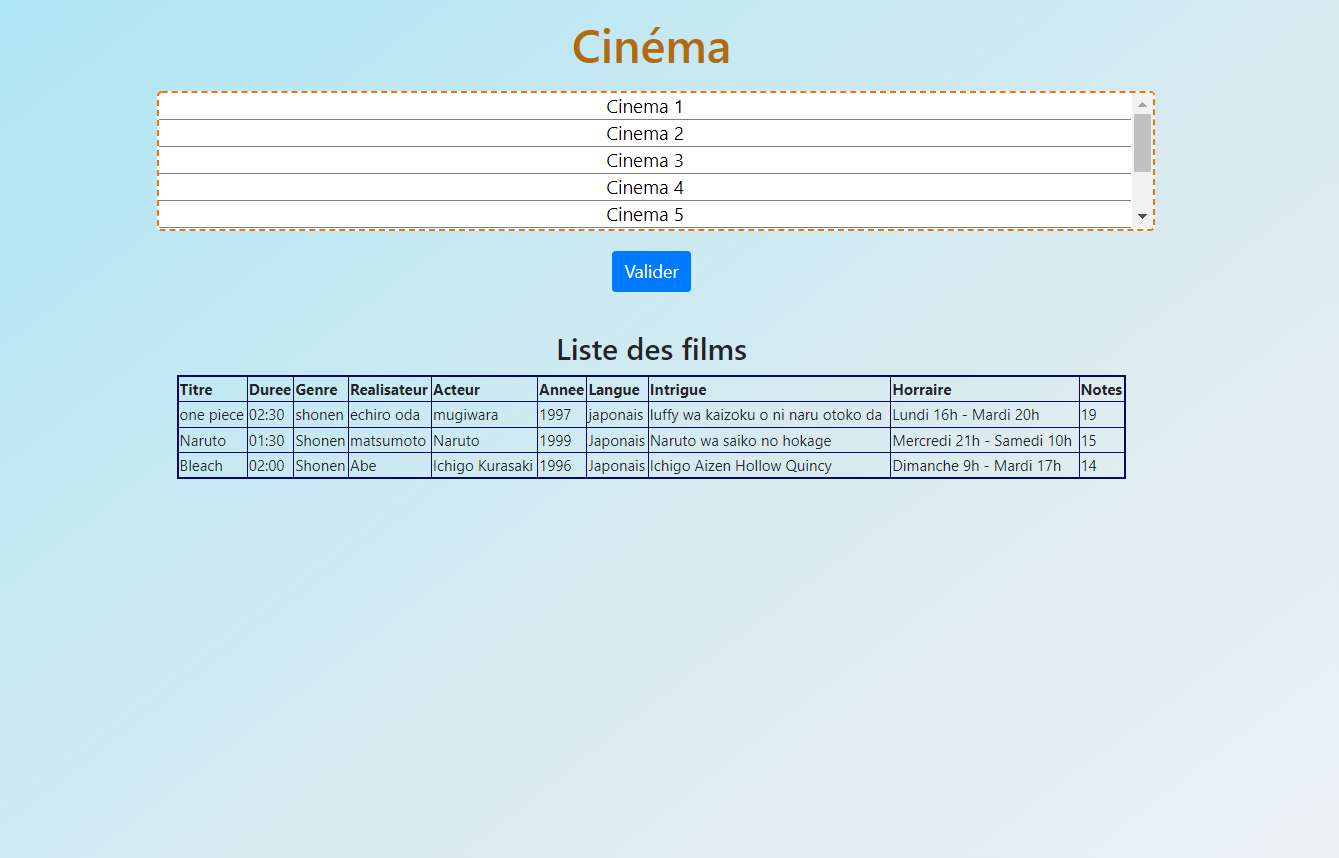 Screenshot page examen