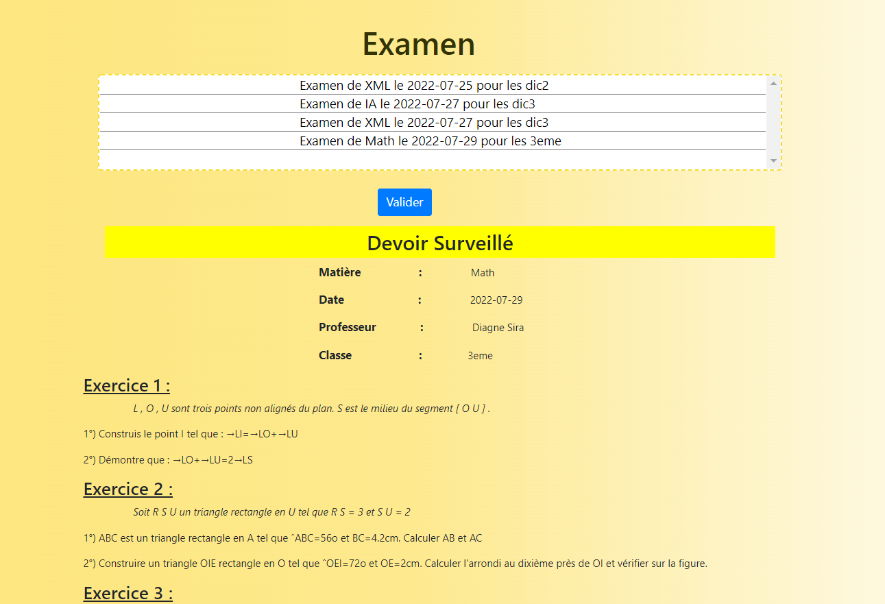 Screenshot page examen