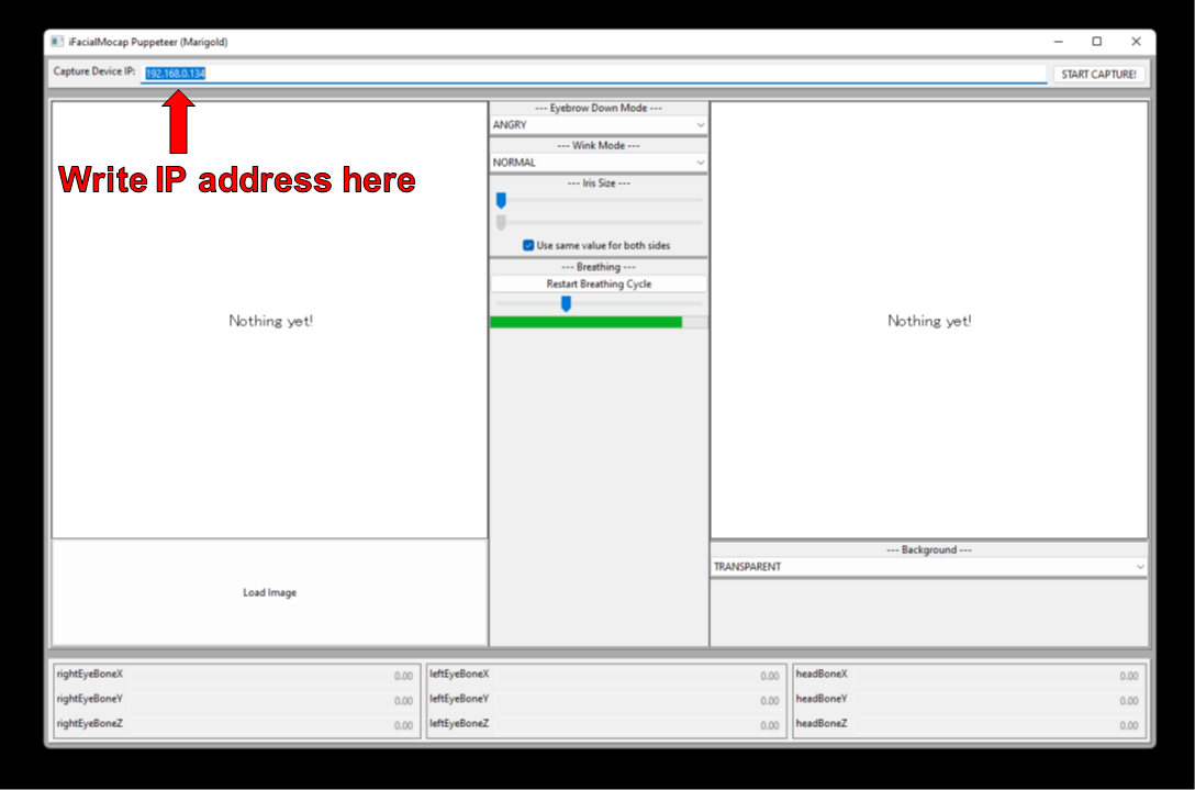 Write IP address of your iOS device in the 'Capture Device IP' text box.