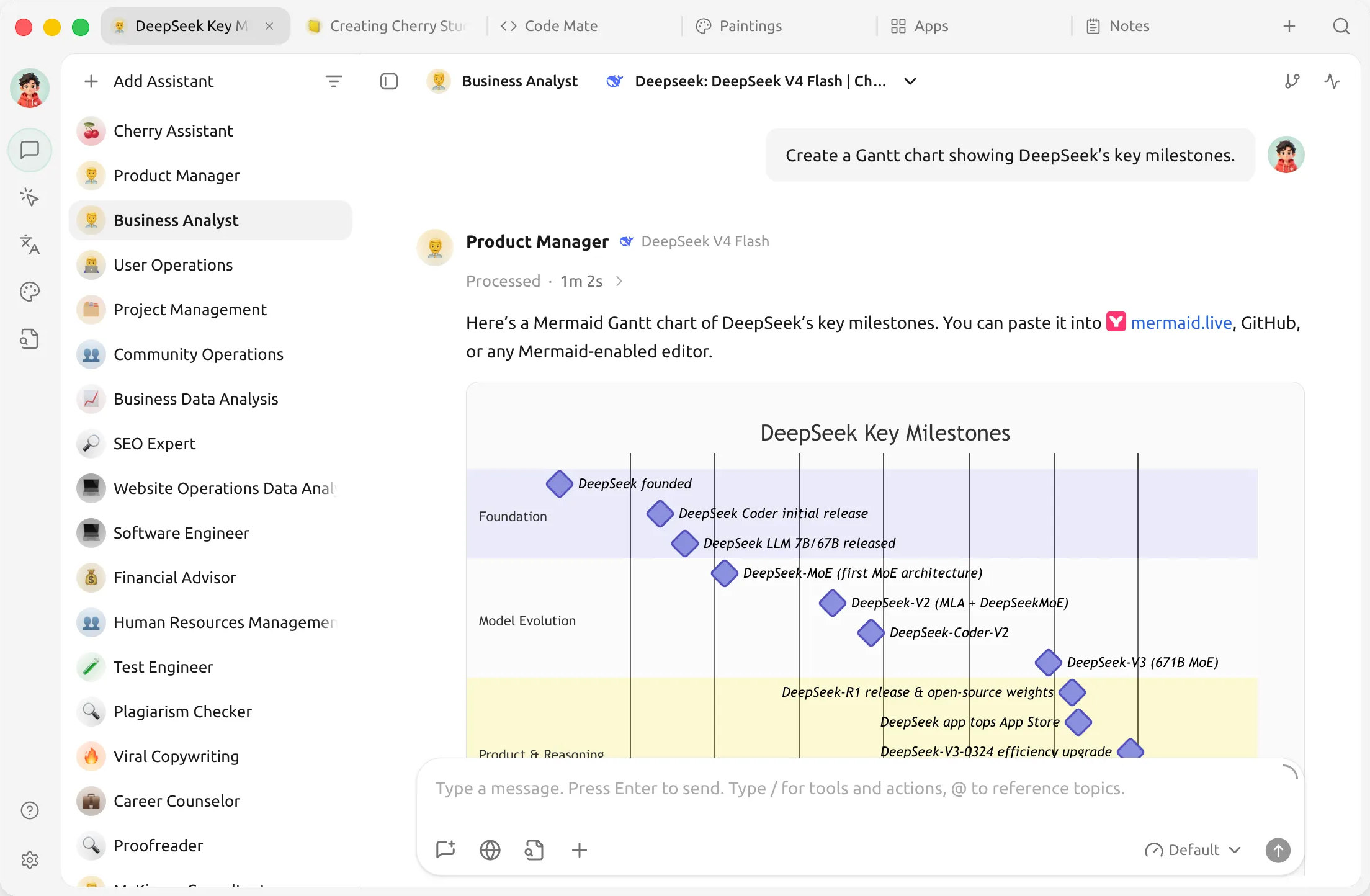 Cherry Studio conversation displaying a Mermaid chart