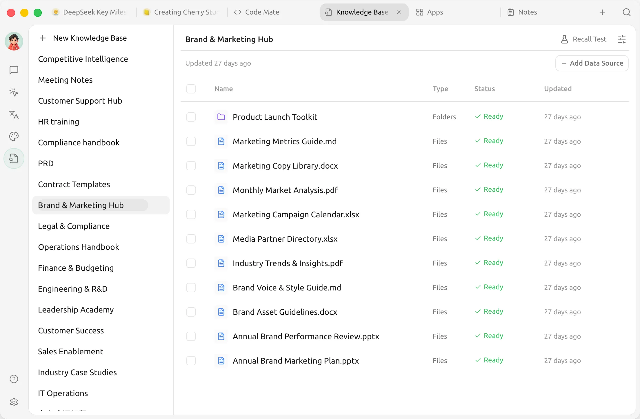 Cherry Studio knowledge base with folders and documents