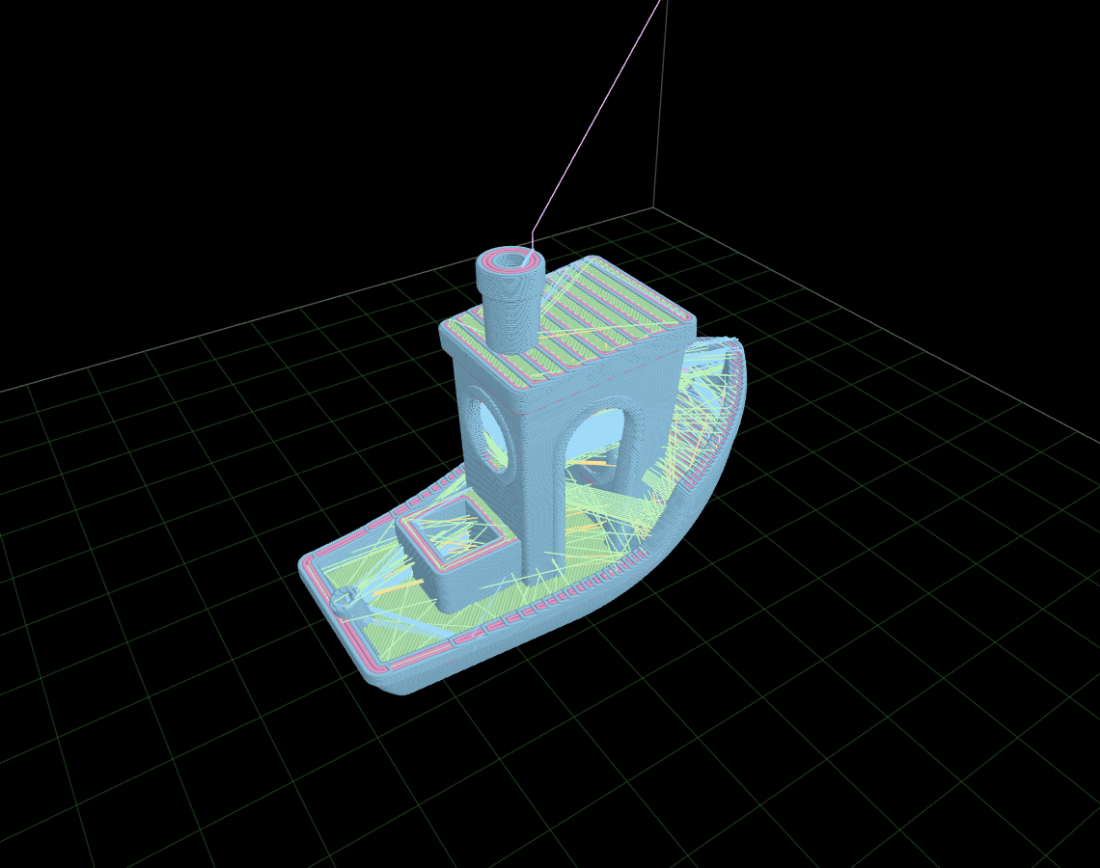 3DBenchy rendered as tubes with feature coloring