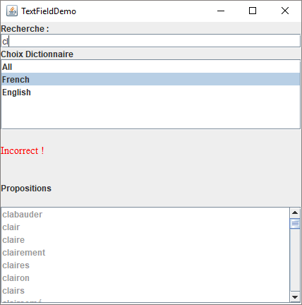 Figure 2 : Recherche dans le dictionnaire francais seulement