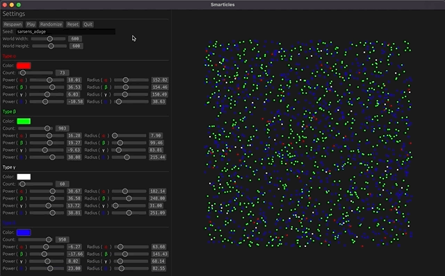 animation of the app simulating particles