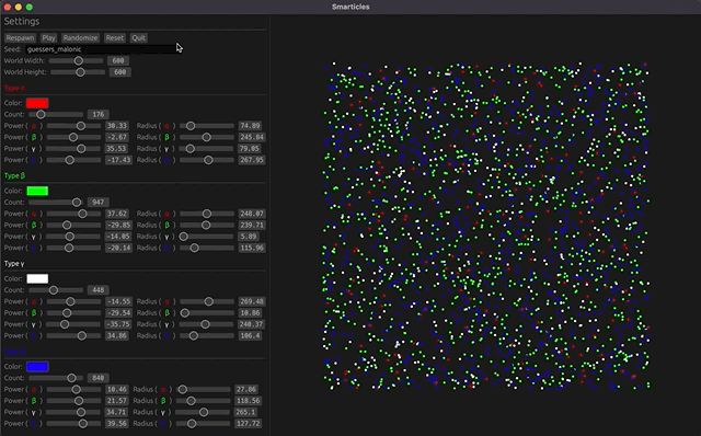 animation of the app simulating particles