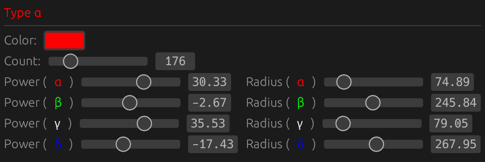 screenshot of particle's parameters