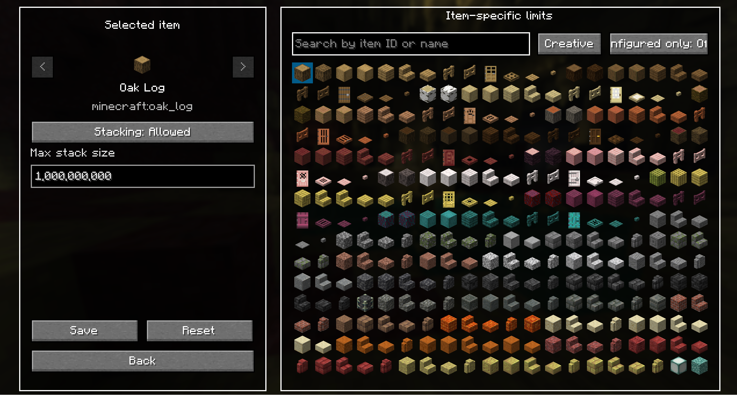 Item-specific stack limits