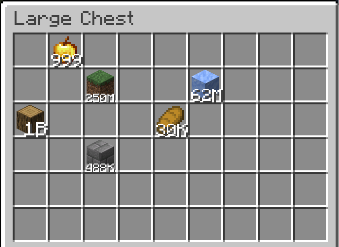 Large item stacks in a chest