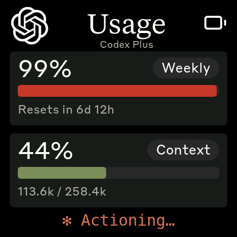 Codex weekly usage and context gauge