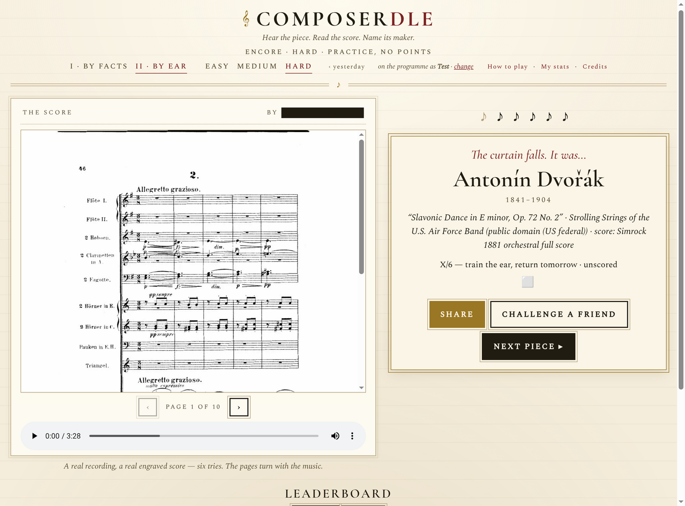 The reveal card for Antonín Dvořák's Slavonic Dance