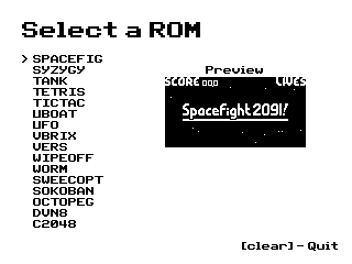 ROM selection screen