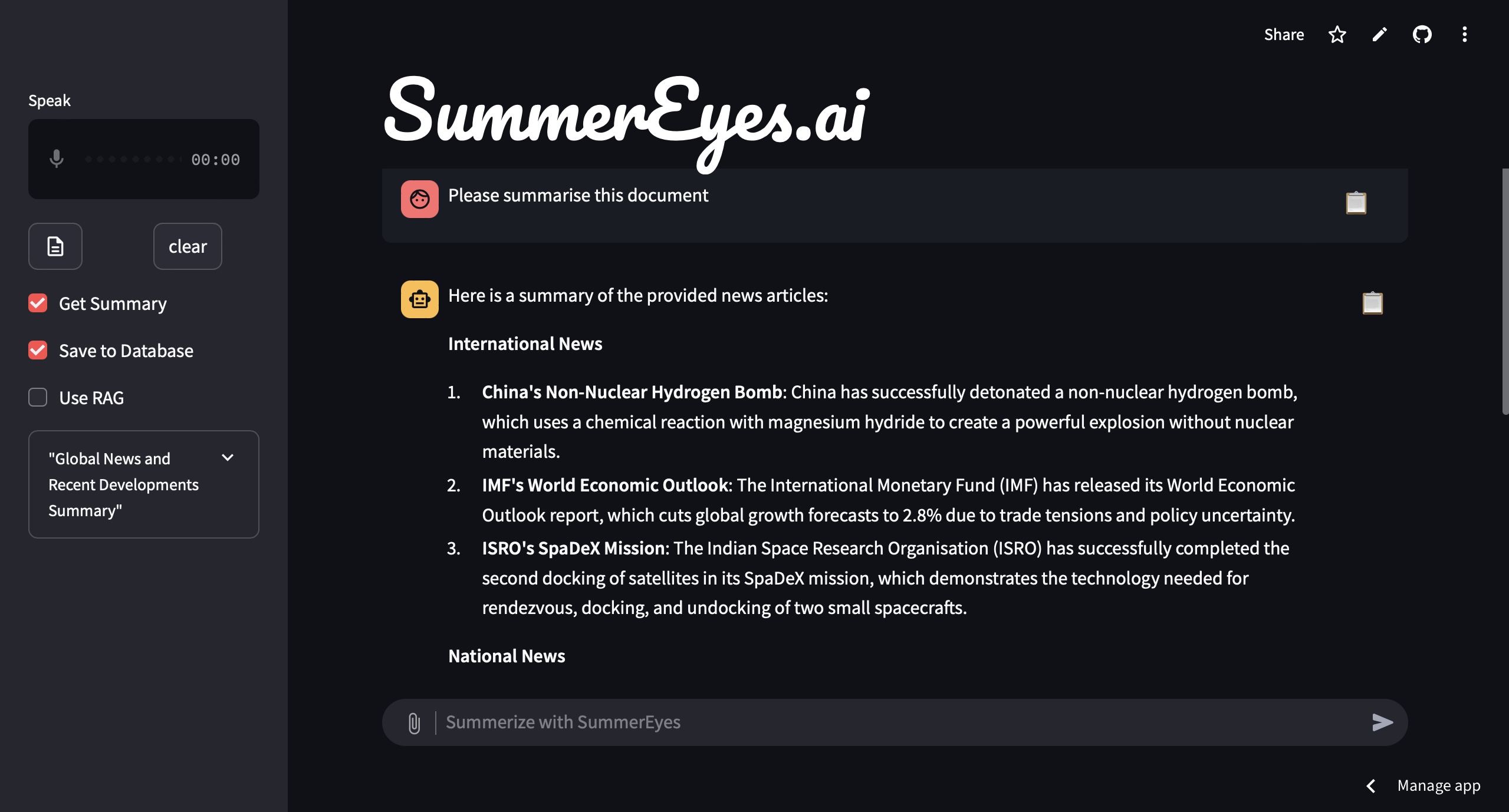 Download Summary + Save to Database