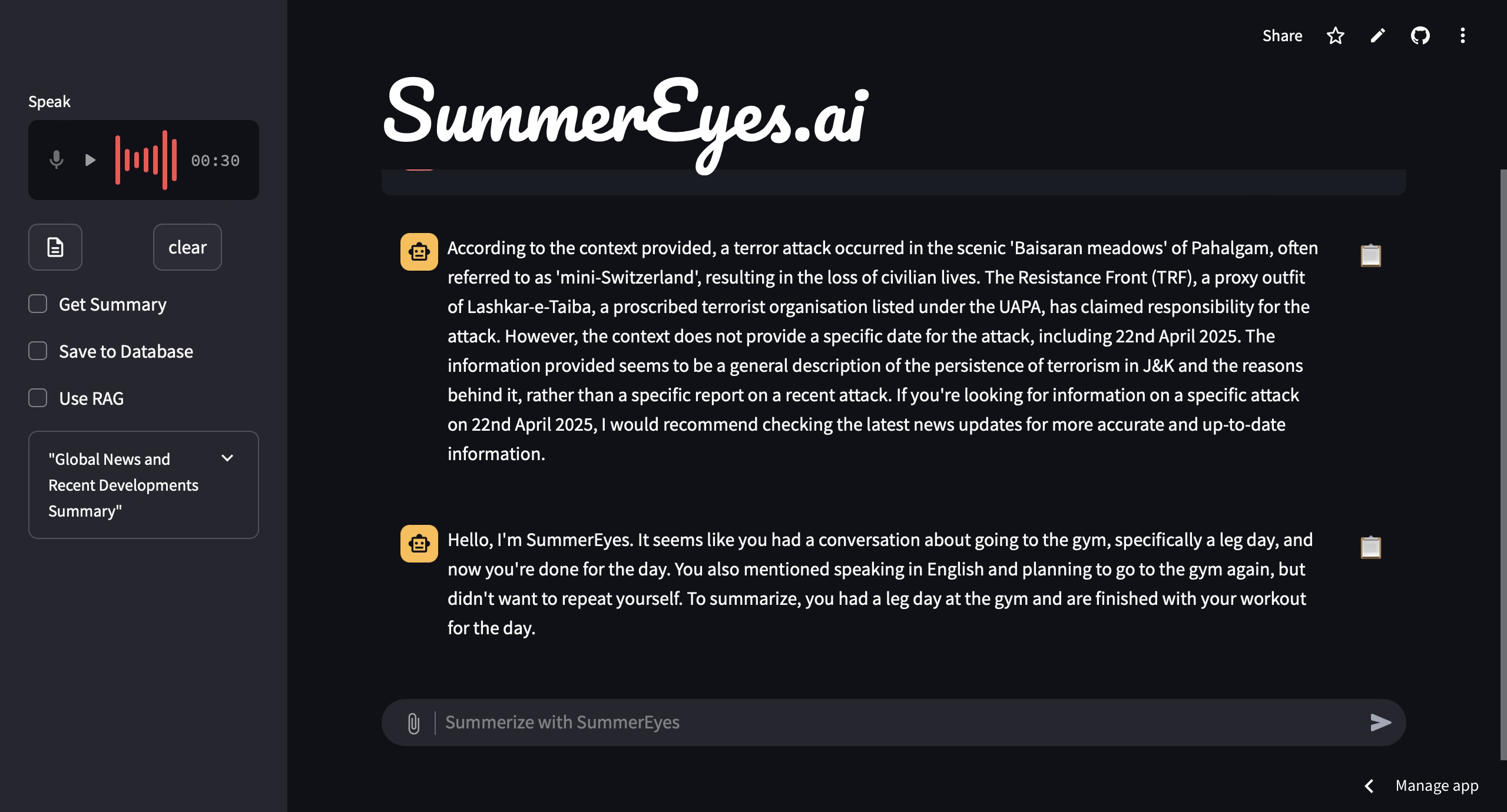 Audio Input + Summarisation