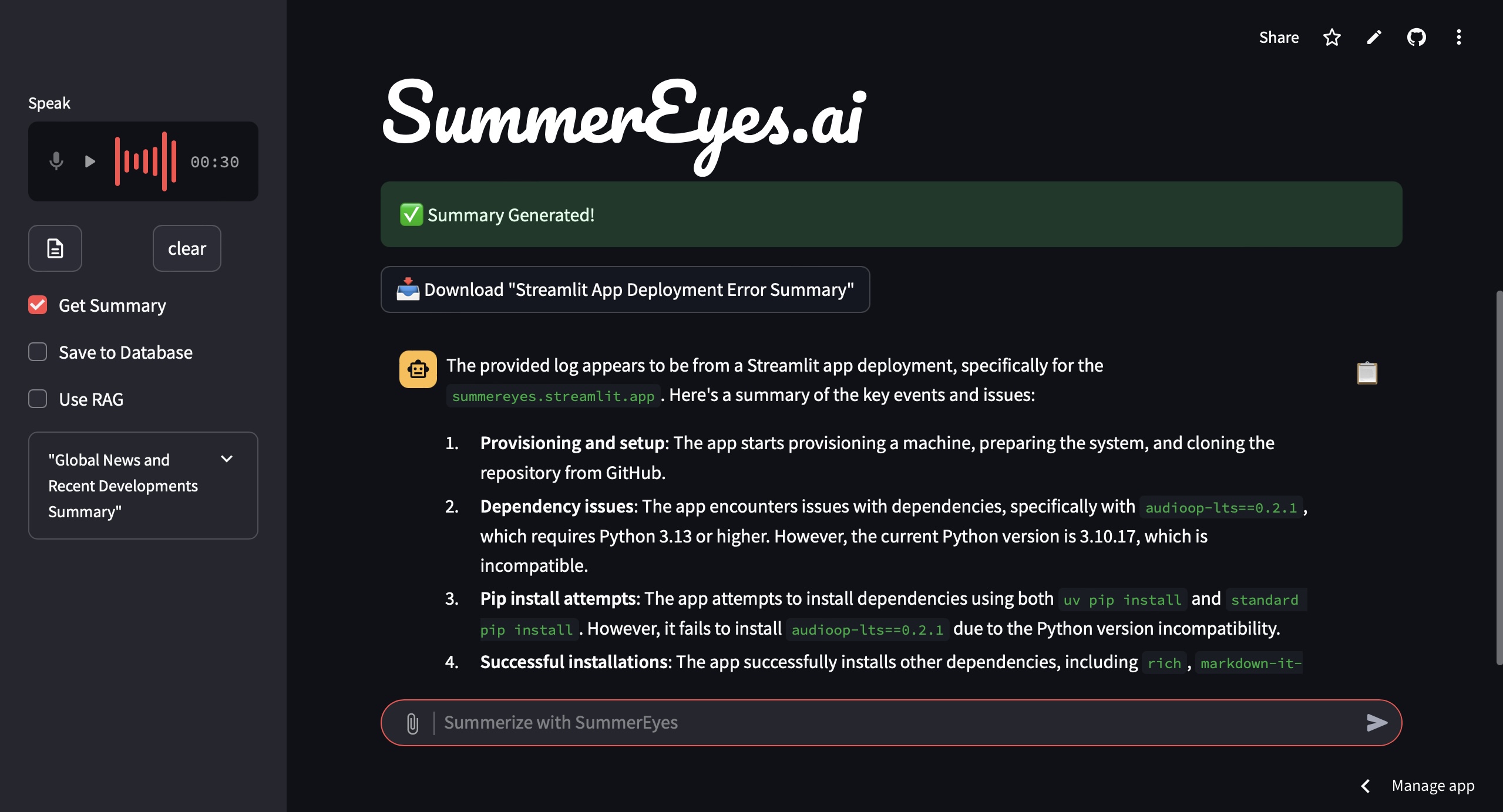 Query Resolution + Summarisation