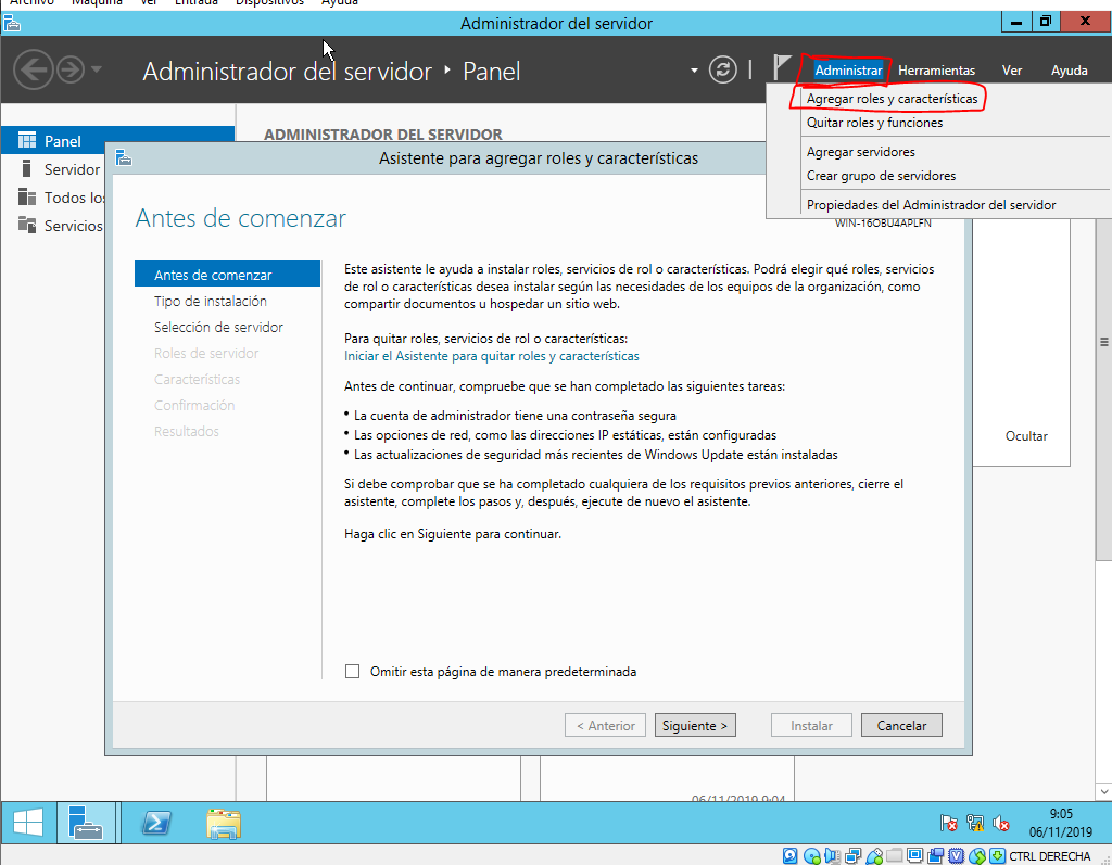 Configuración del servidor Windows