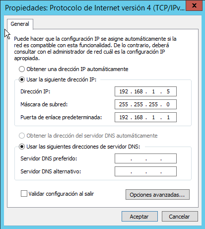 Configuración del servidor Windows