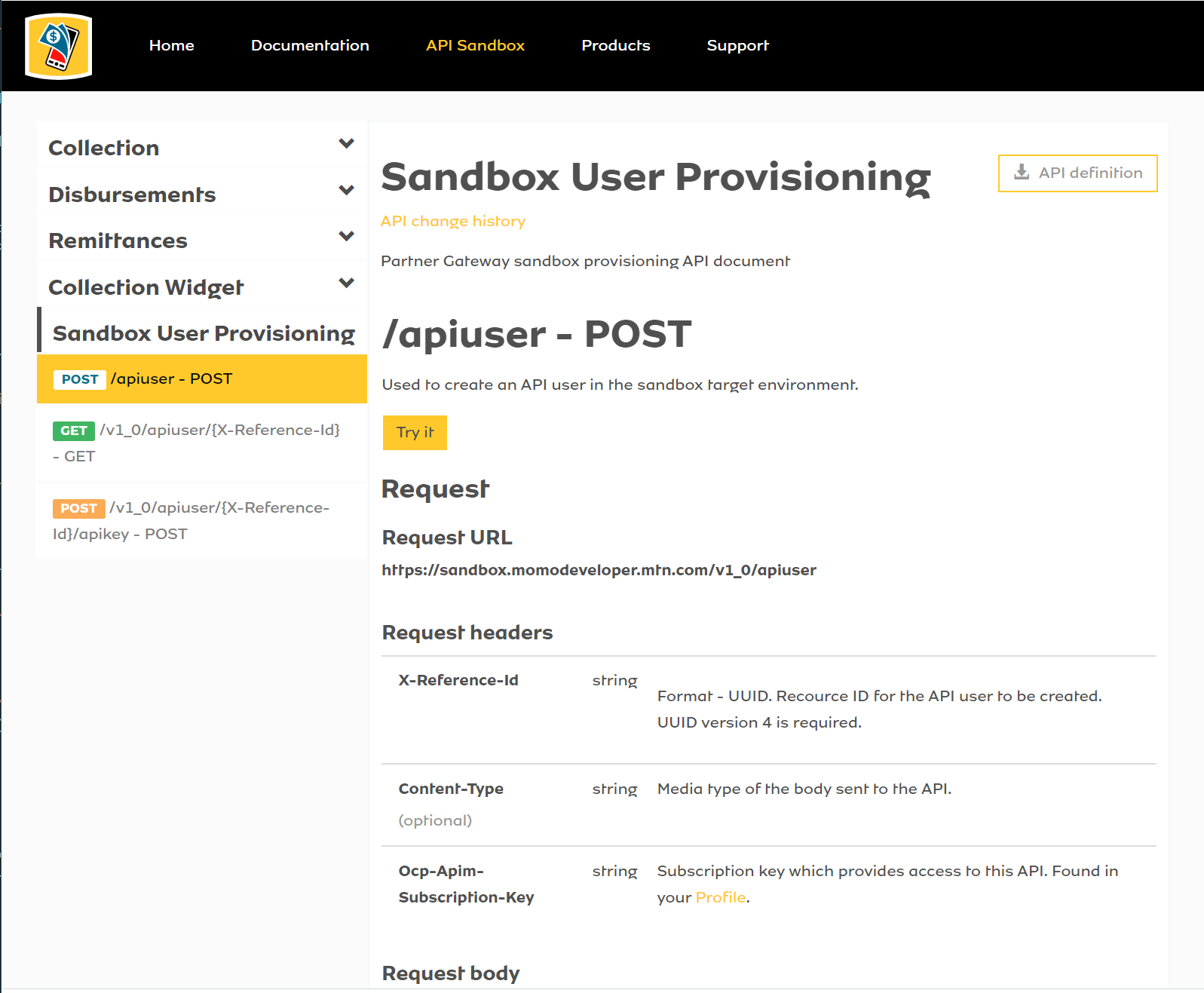 Sandbox User Provisioning apiuser - POST