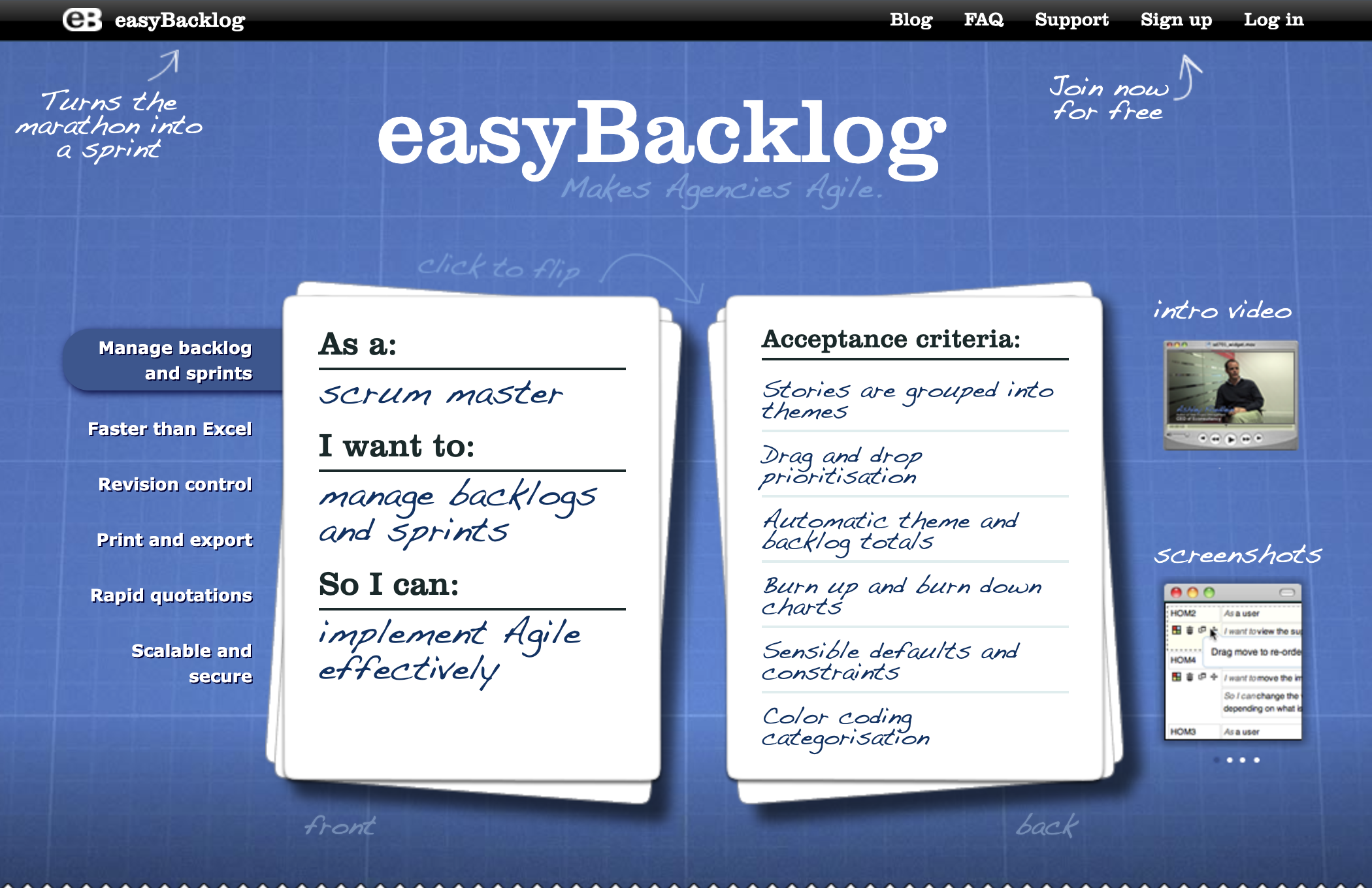 easyBacklog.com home page as at Aug 2022