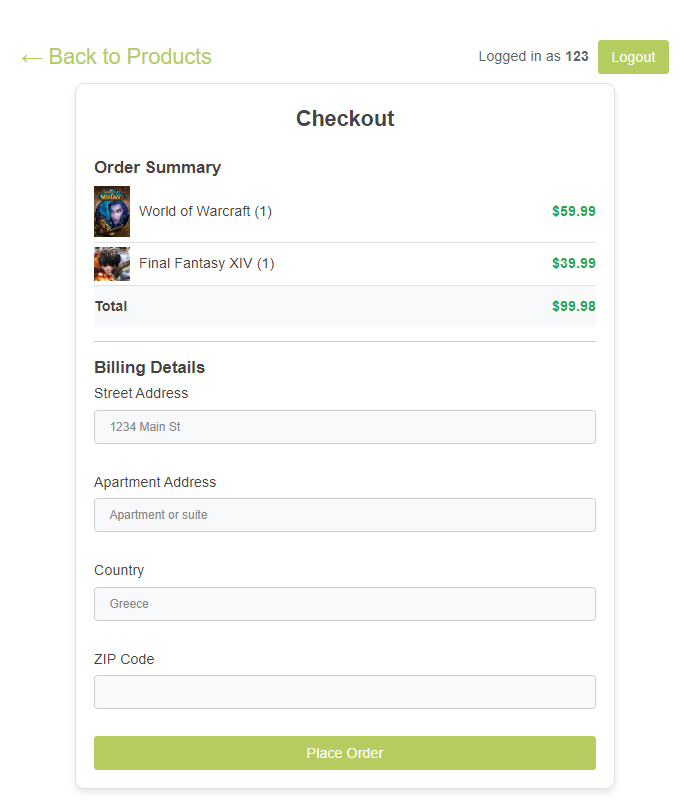 Cart and Checkout Page