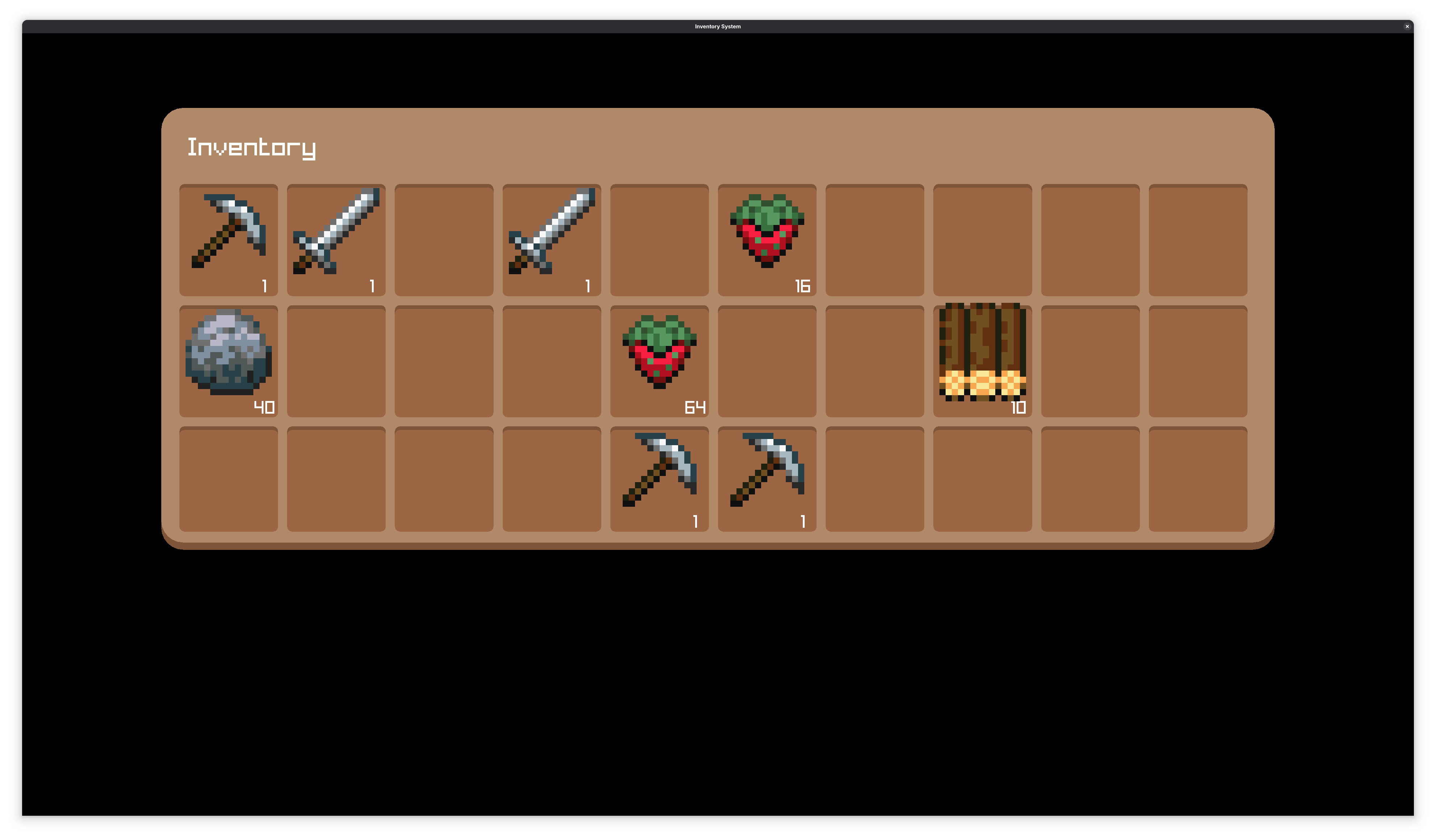 screenshot of the inventory system
