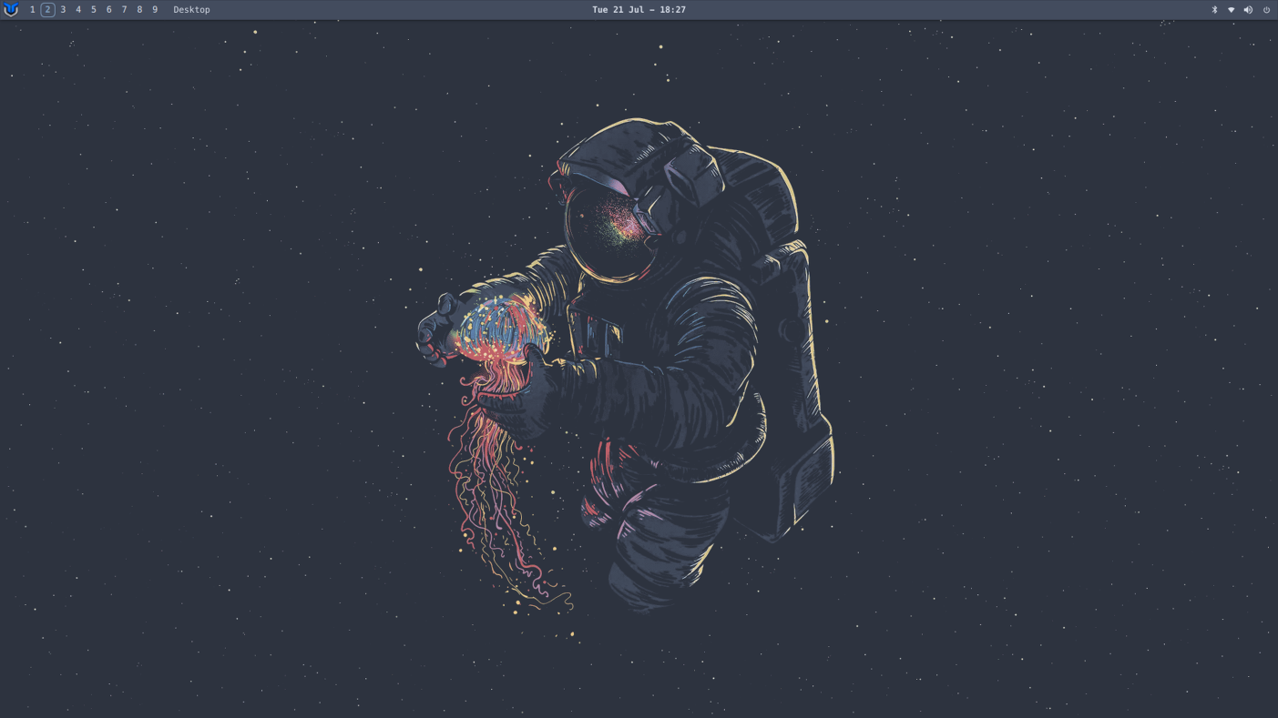 The dwm-titus desktop with its Quickshell panel