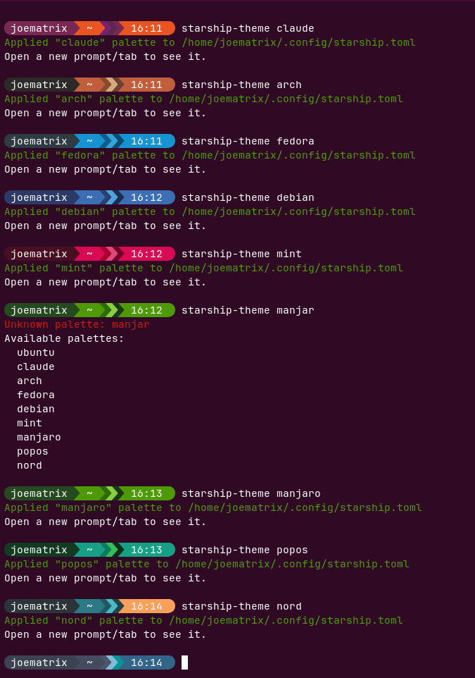 Starship color palettes