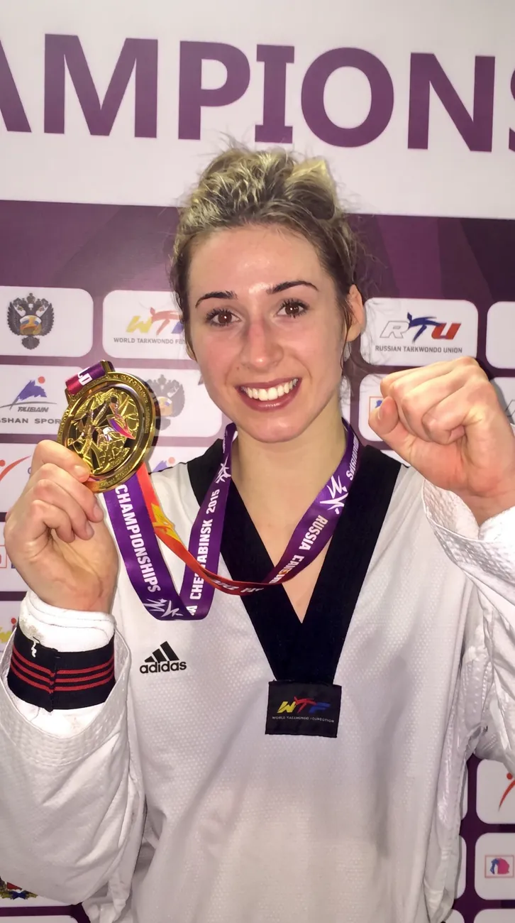 Bianca Cook with her gold medal at the 2015 World Taekwondo Championships in Chelyabinsk