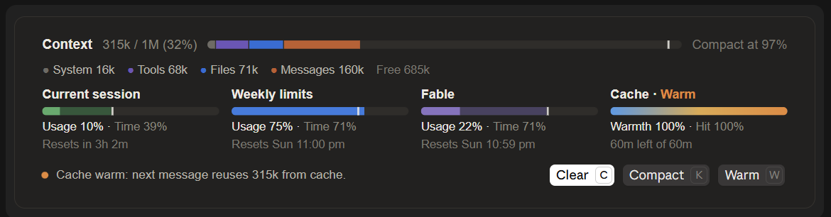 The panel in the desktop app, live data