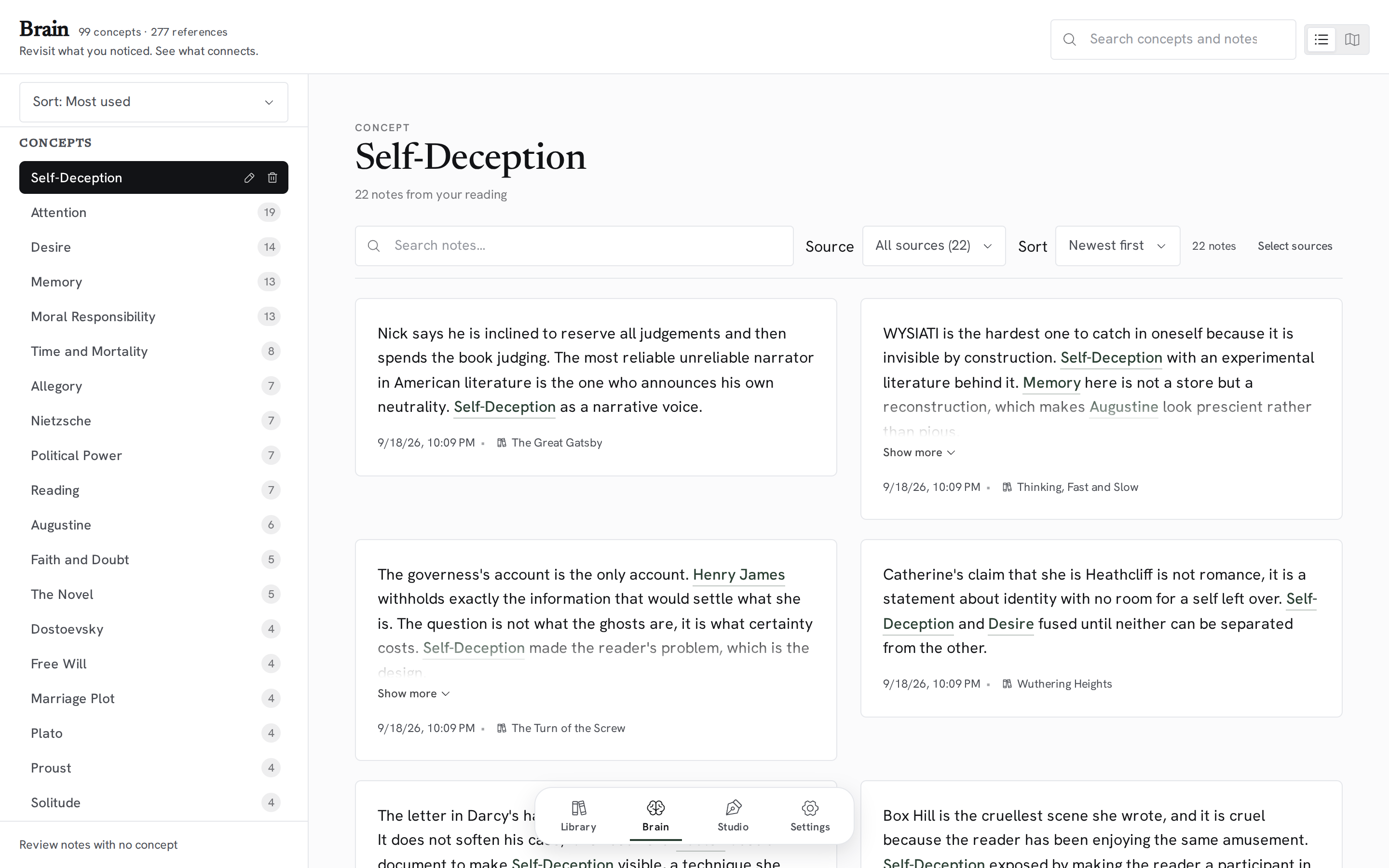 Nostos Brain topic index and linked notes