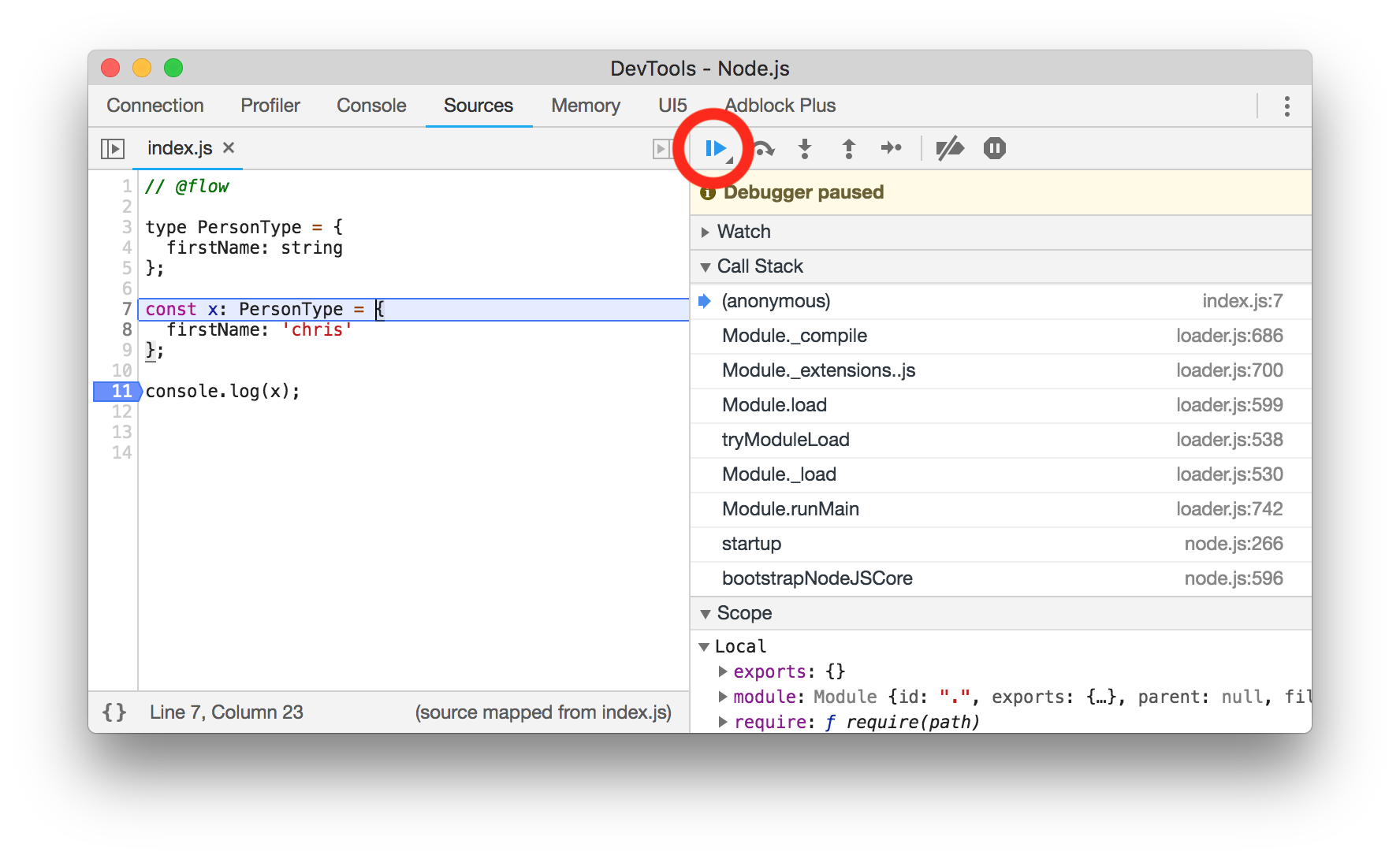 Screenshot showing the Chrome DevTools Debugger