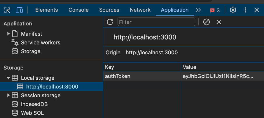 image of local storage with set auth token