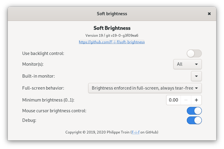 Soft Brightness preference panel