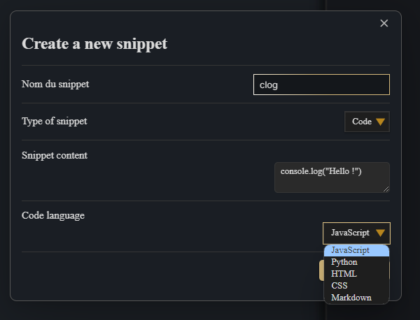 Create a new code snippet