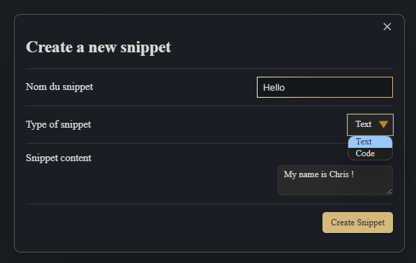 Create a new text snippet