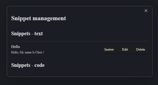 Manage snippet