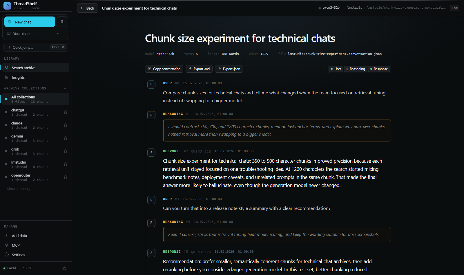 Conversation view, dark mode