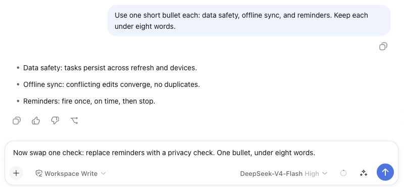 A manually generated follow-up is filled into the composer and remains unsent