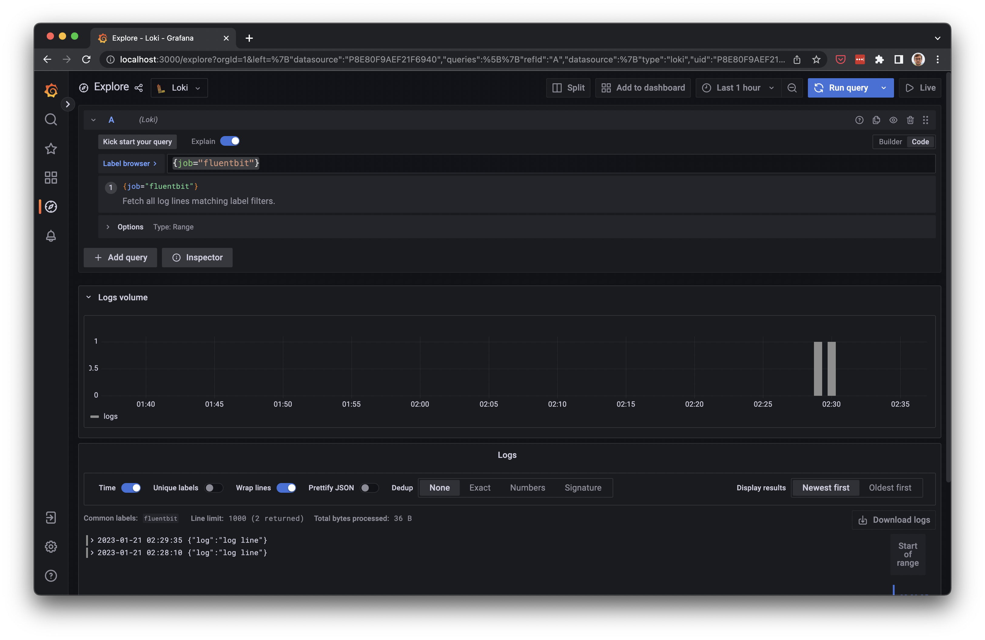 Example Loki query