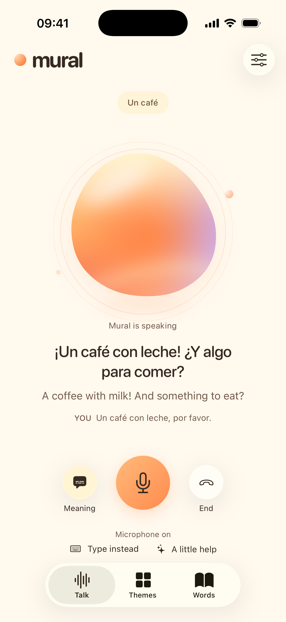 Spanish café conversation with English meaning subtitles