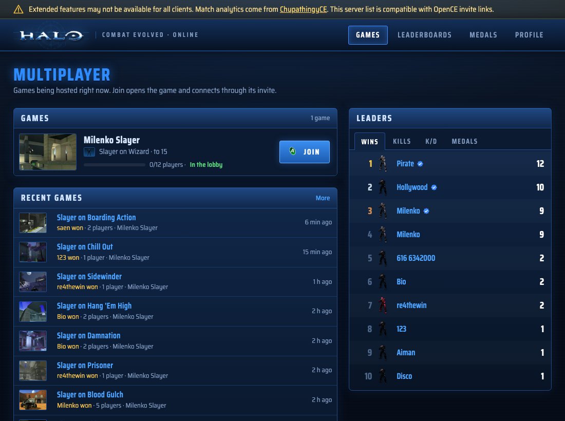 halo.milenko.org: games and recent games