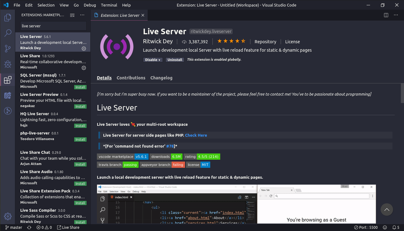 Live Server extension