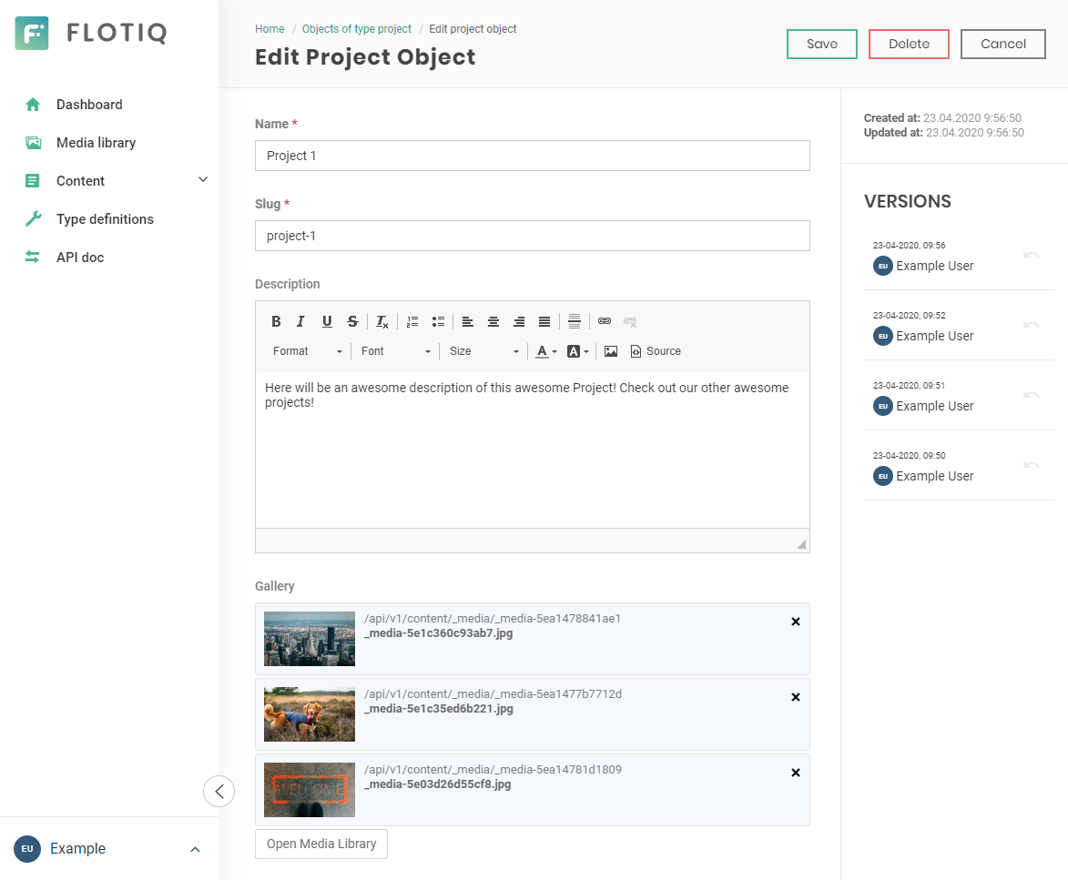 Managing projects using Flotiq