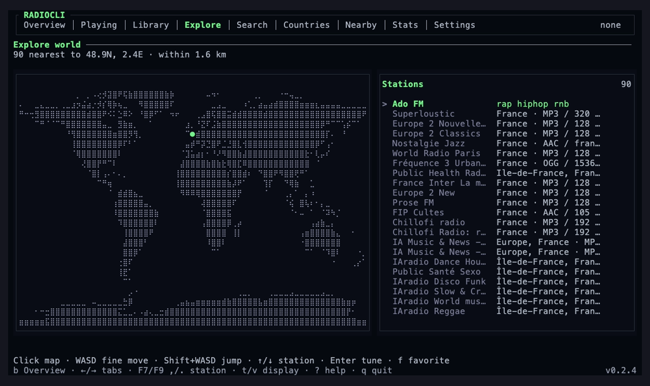 World map discovery in RadioCLI Explore