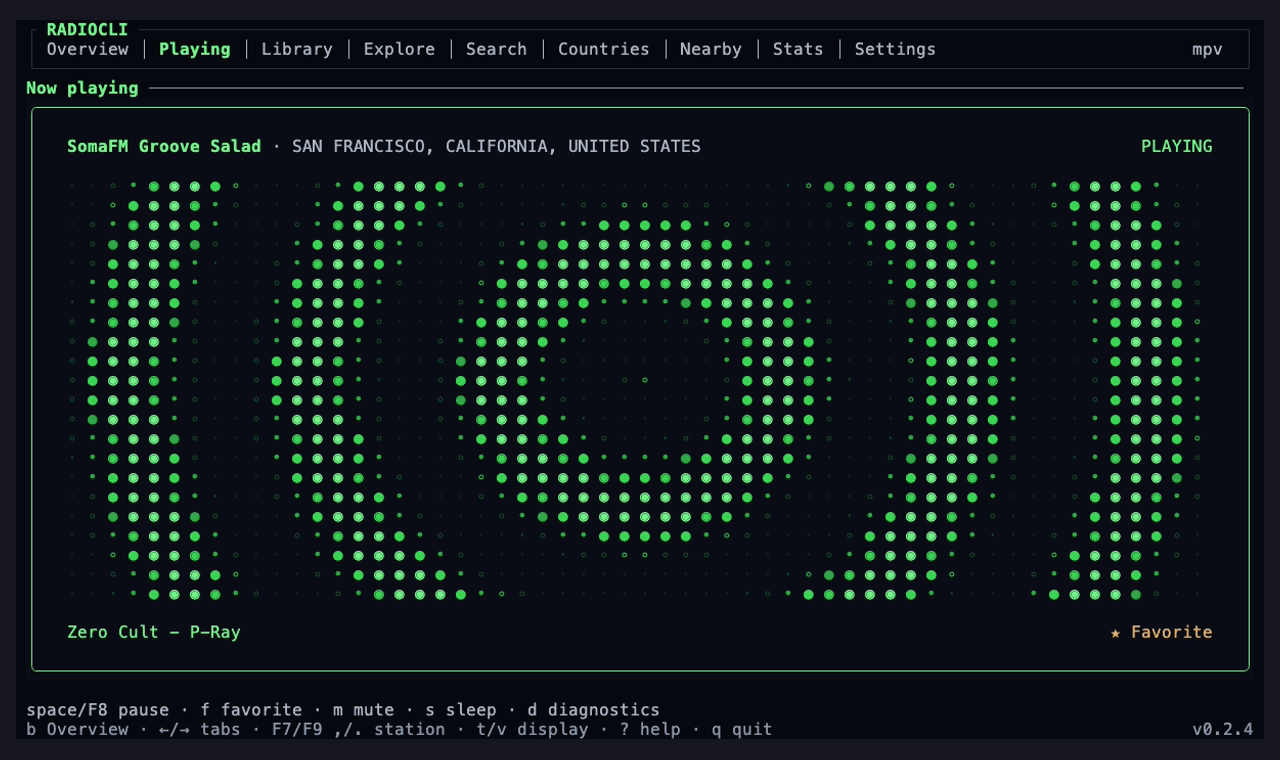RadioCLI Now Playing visualizer demo