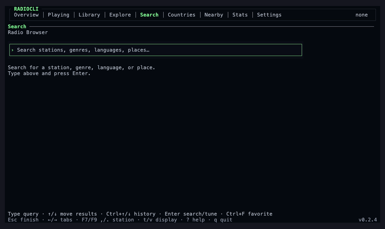 Station search results in RadioCLI