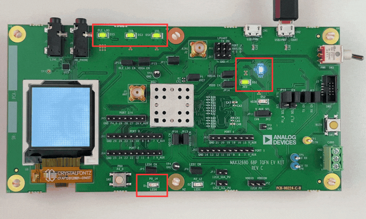 MAX32690 EV Kit LED Indications