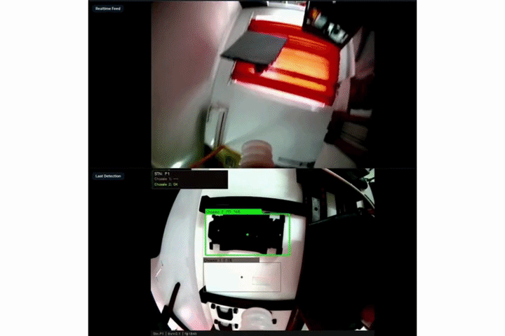 Machine vision interface showing live detection results