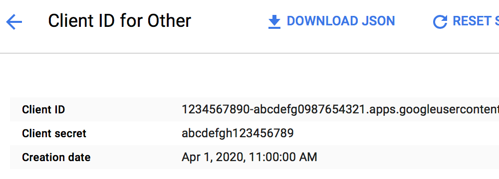 Google Sheets API Credentials UI